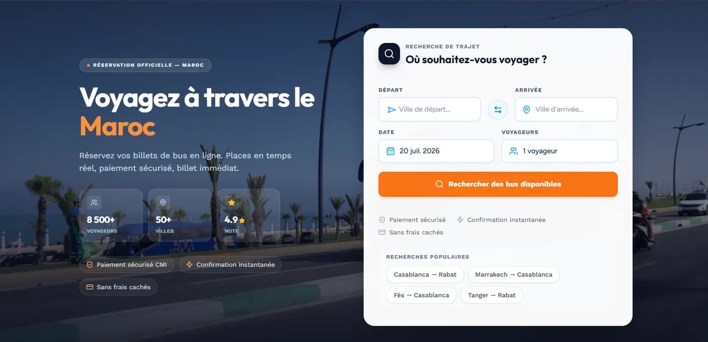 Plateforme de billetterie autocar en ligne au Maroc - Booking homepage